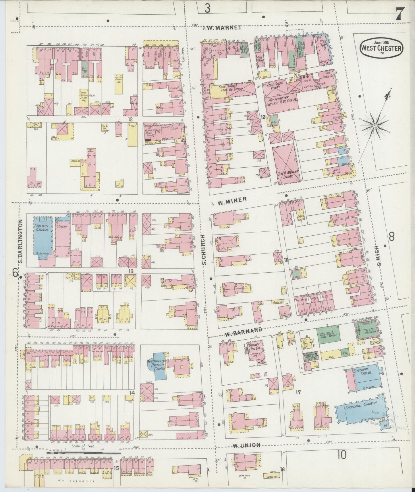 Sanborn Fire Insurance Map from West Chester, Chester County, Pennsylvania (1896), Sheet #0007 - Complete Map Set gallery image, historic Sanborn map, vintage wall art, Pennsylvania Pennsylvania