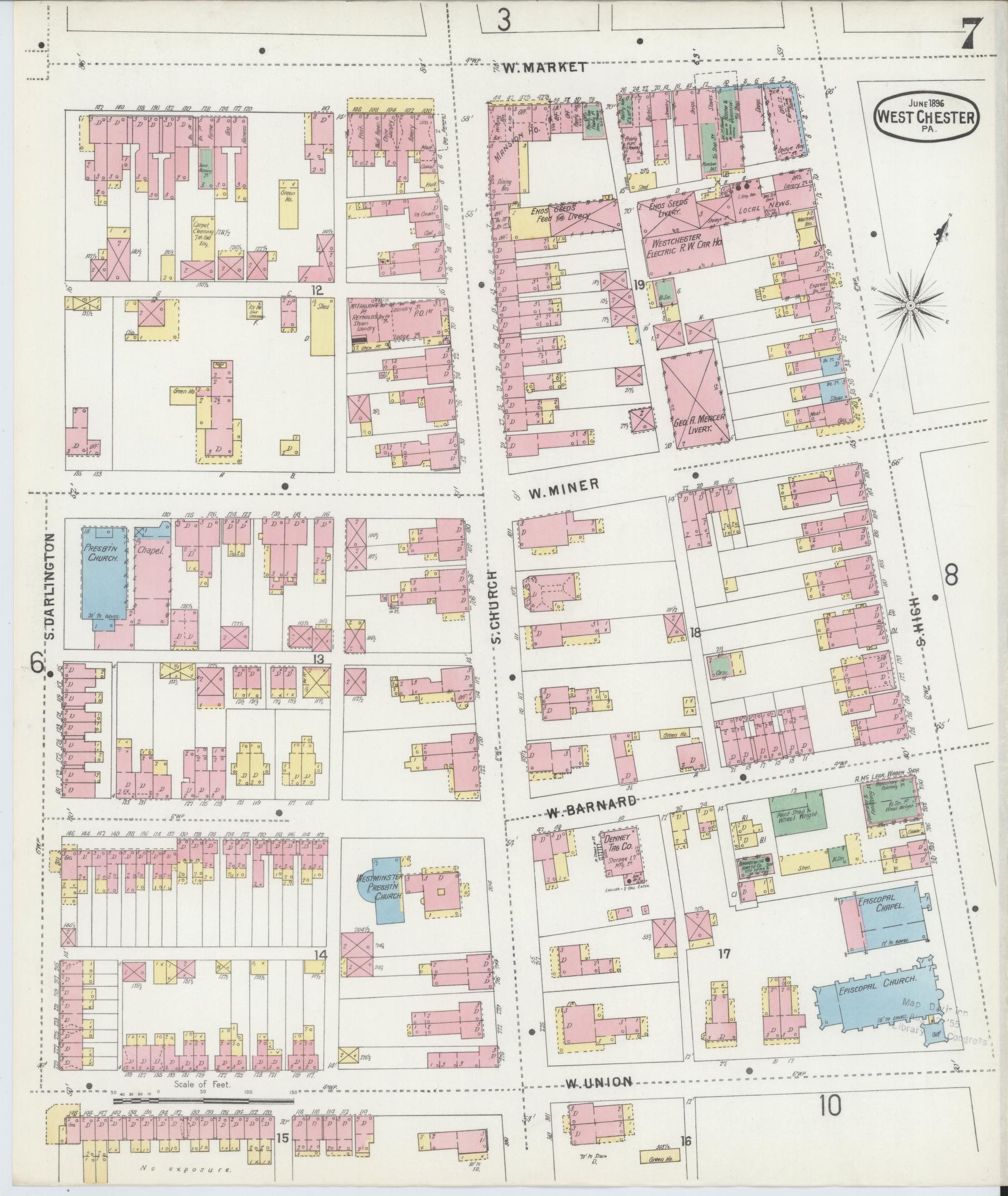 Sanborn Fire Insurance Map from West Chester, Chester County, Pennsylvania (1896), Sheet #0007 - Complete Map Set gallery image, historic Sanborn map, vintage wall art, Pennsylvania Pennsylvania
