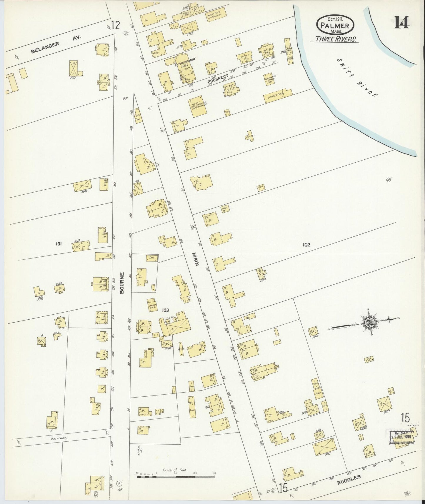 Sanborn Fire Insurance Map from Palmer, Hampden County, Massachusetts (1911), Sheet #0014 - Historic Sanborn Fire Insurance Map Print, vintage old map wall art, antique decor, genealogy gift, Massachusetts Massachusetts map