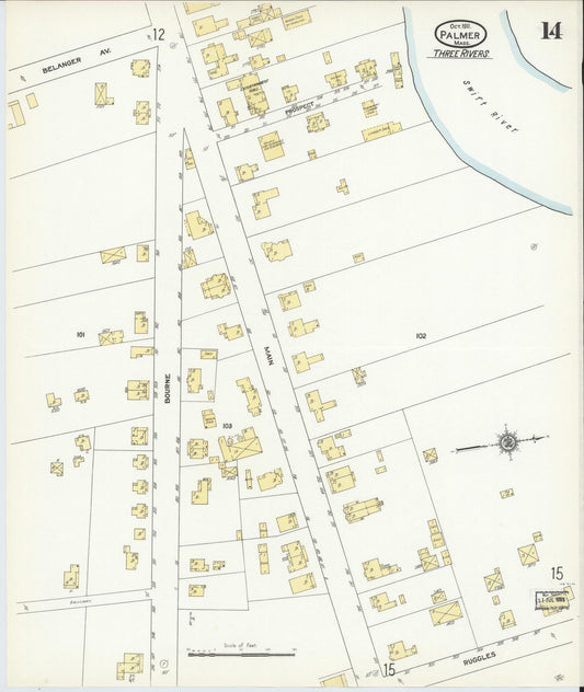 Sanborn Fire Insurance Map from Palmer, Hampden County, Massachusetts (1911), Sheet #0014 - Historic Sanborn Fire Insurance Map Print, vintage old map wall art, antique decor, genealogy gift, Massachusetts Massachusetts map