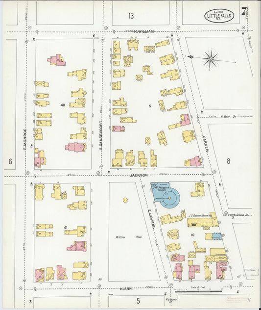 Sanborn Fire Insurance Map from Little Falls, Herkimer County, New York (1900), Sheet #0007 - Historic Sanborn Fire Insurance Map Print, vintage old map wall art, antique decor, genealogy gift, New York New York map