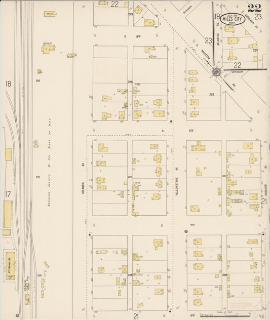 Sanborn Fire Insurance Map from Miles City, Custer County, Montana (1916), Sheet #0022 - Historic Sanborn Fire Insurance Map Print, vintage old map wall art, antique decor, genealogy gift, Montana Montana map
