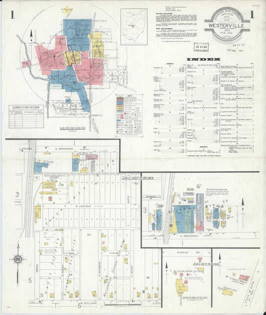 Sanborn Fire Insurance Map from Westerville, Franklin County, Ohio (1933), Sheet #0001 - Historic Sanborn Fire Insurance Map Print, vintage old map wall art, antique decor, genealogy gift, Ohio Ohio map