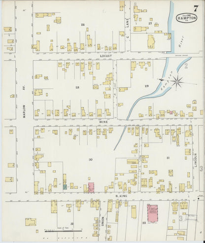 Sanborn Fire Insurance Map from Hampton, Independent Cities, Virginia (1895), Sheet #0007 - Complete Map Set gallery image, historic Sanborn map, vintage wall art, Virginia Virginia