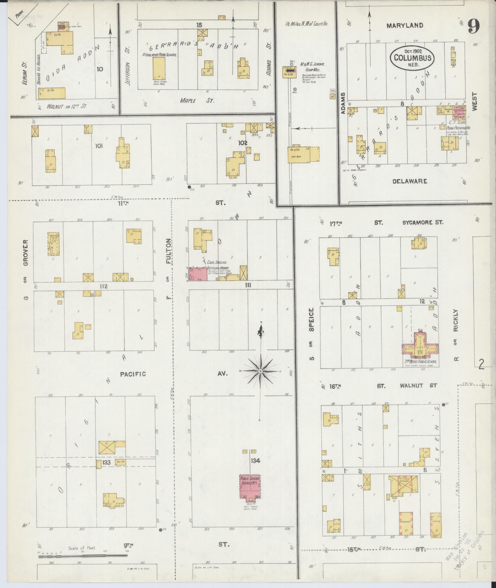 Sanborn Fire Insurance Map from Columbus, Platte County, Nebraska (1902), Sheet #0009 - Historic Sanborn Fire Insurance Map Print, vintage old map wall art, antique decor, genealogy gift, Nebraska Nebraska map