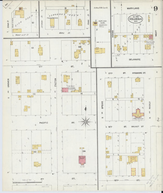 Sanborn Fire Insurance Map from Columbus, Platte County, Nebraska (1902), Sheet #0009 - Historic Sanborn Fire Insurance Map Print, vintage old map wall art, antique decor, genealogy gift, Nebraska Nebraska map
