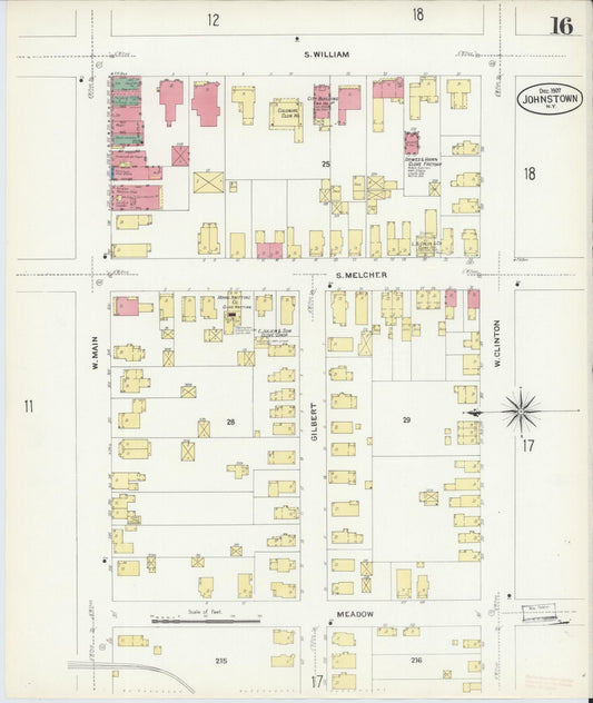 Sanborn Fire Insurance Map from Johnstown, Fulton County, New York (1907), Sheet #0016 - Historic Sanborn Fire Insurance Map Print, vintage old map wall art, antique decor, genealogy gift, New York New York map