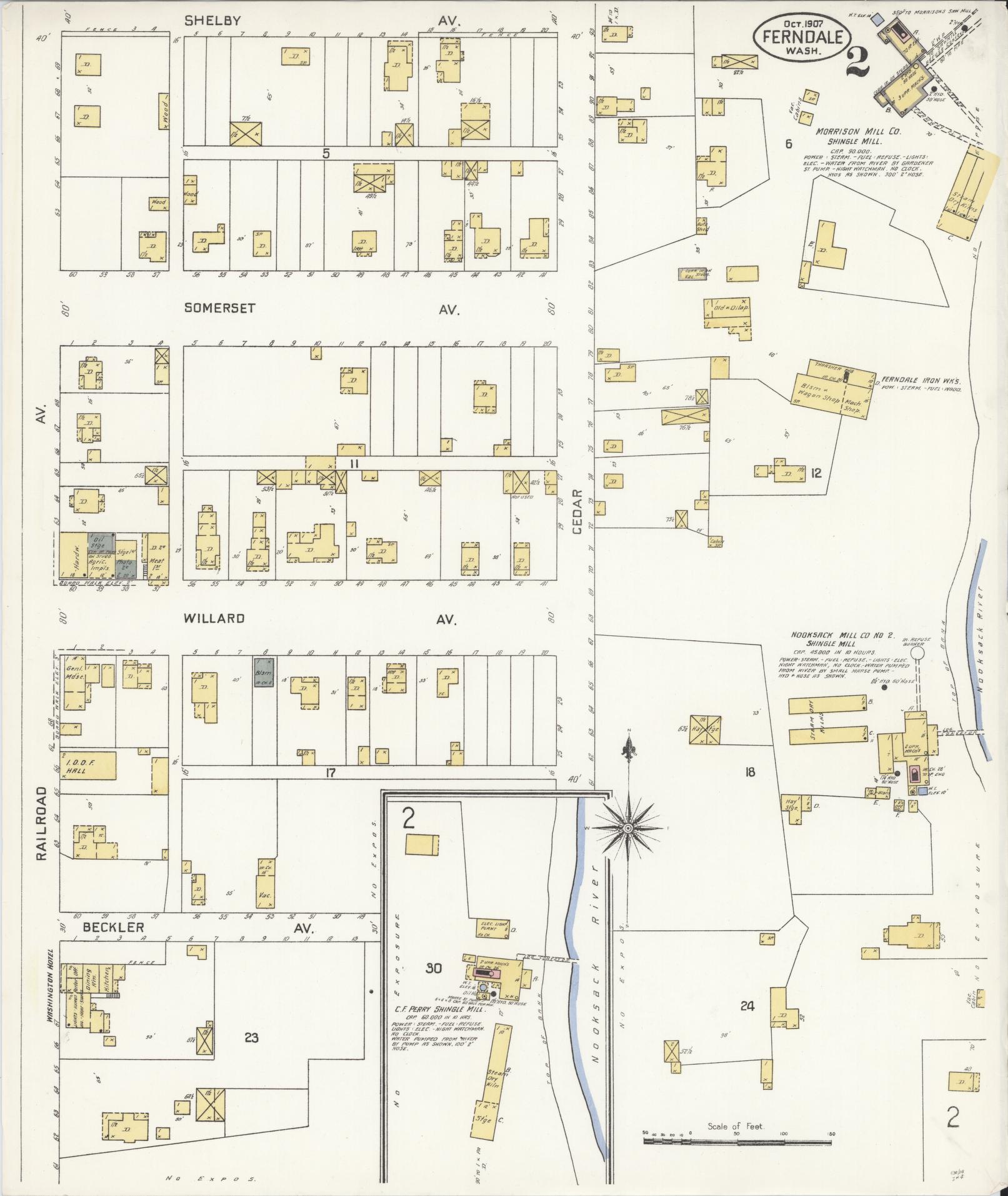 Sanborn Fire Insurance Map from Ferndale, Whatcom County, Washington (1907), Sheet #0002 - Complete Map Set gallery image, historic Sanborn map, vintage wall art, Washington Washington