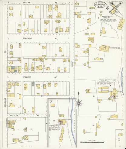 Sanborn Fire Insurance Map from Ferndale, Whatcom County, Washington (1907), Sheet #0002 - Complete Map Set gallery image, historic Sanborn map, vintage wall art, Washington Washington