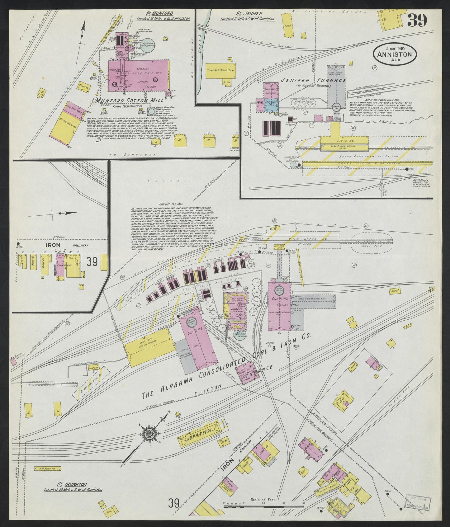 Sanborn Fire Insurance Map from Anniston, Calhoun County, Alabama (1910), Sheet #0039 - Complete Map Set gallery image, historic Sanborn map, vintage wall art, Alabama Alabama