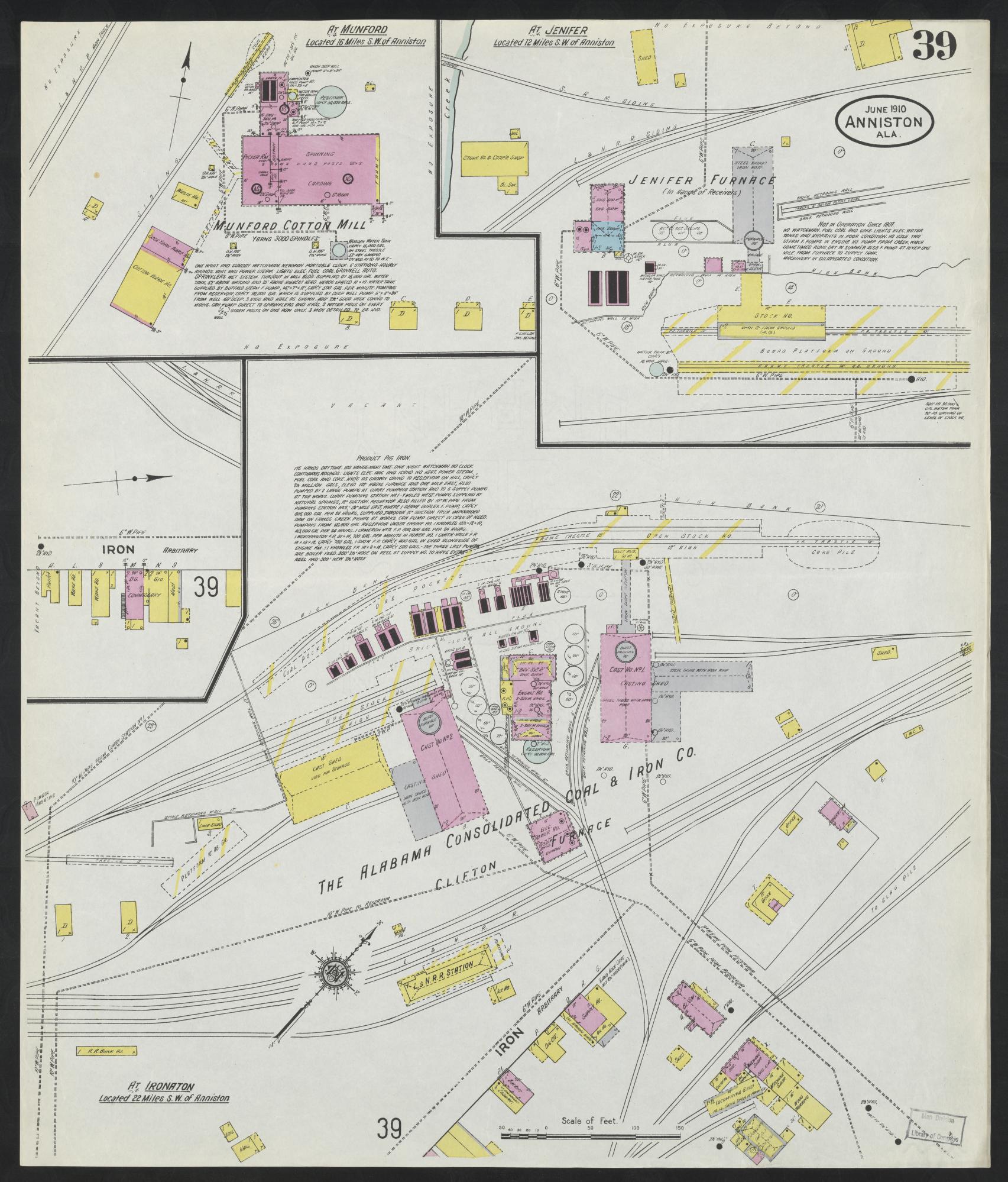 Sanborn Fire Insurance Map from Anniston, Calhoun County, Alabama (1910), Sheet #0039 - Complete Map Set gallery image, historic Sanborn map, vintage wall art, Alabama Alabama