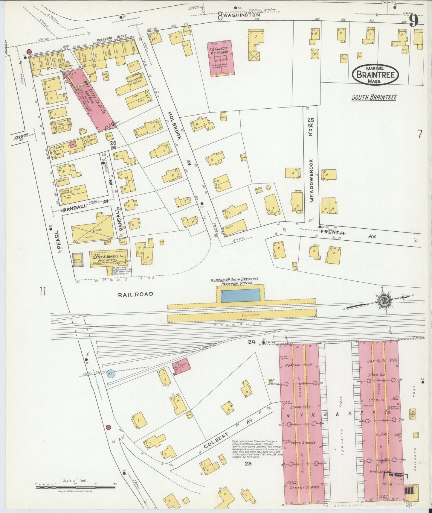 Sanborn Fire Insurance Map from Braintree, Norfolk County, Massachusetts (1919), Sheet #0009 - Complete Map Set gallery image, historic Sanborn map, vintage wall art, Massachusetts Massachusetts