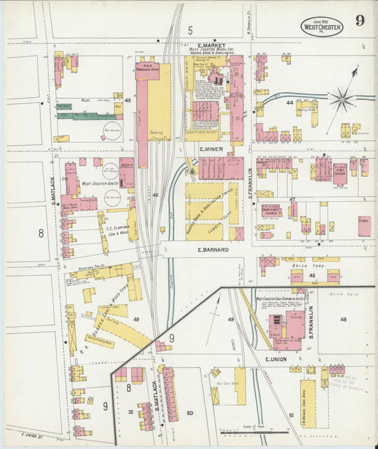 Sanborn Fire Insurance Map from West Chester, Chester County, Pennsylvania (1902), Sheet #0009 - Historic Sanborn Fire Insurance Map Print, vintage old map wall art, antique decor, genealogy gift, Pennsylvania Pennsylvania map