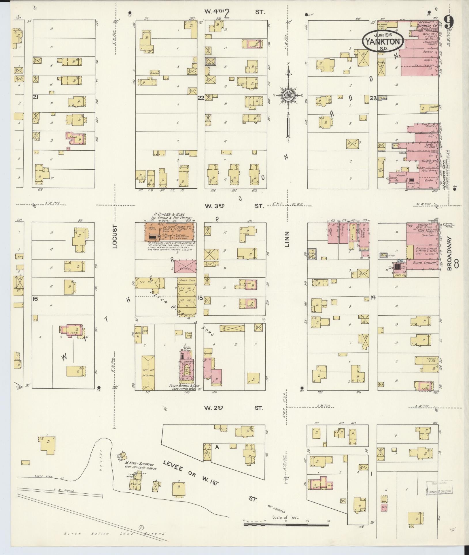 Sanborn Fire Insurance Map from Yankton, Yankton County, South Dakota (1916), Sheet #0009 - Complete Map Set gallery image, historic Sanborn map, vintage wall art, South Dakota South Dakota