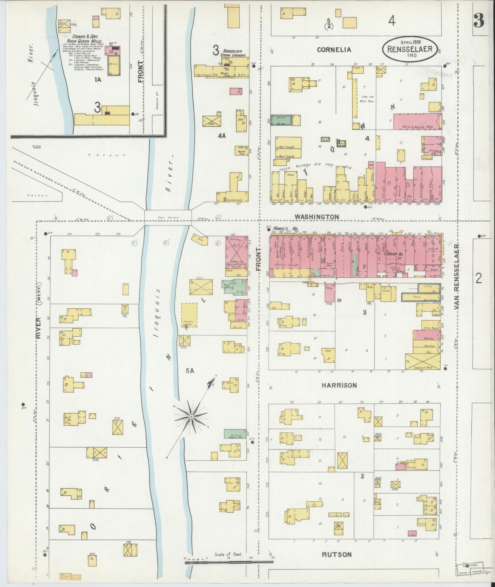 Sanborn Fire Insurance Map from Rensselaer, Jasper County, Indiana (1899), Sheet #0003 - Complete Map Set gallery image, historic Sanborn map, vintage wall art, Indiana Indiana
