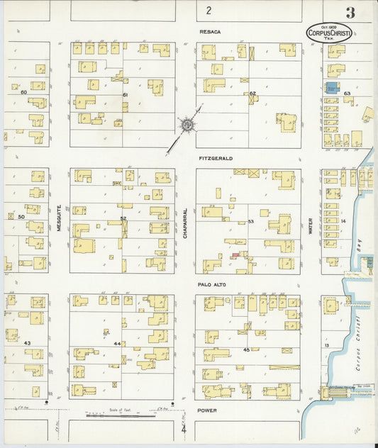 Sanborn Fire Insurance Map from Corpus Christi, Nueces County, Texas (1909), Sheet #0003 - Historic Sanborn Fire Insurance Map Print, vintage old map wall art, antique decor, genealogy gift, Texas Texas map