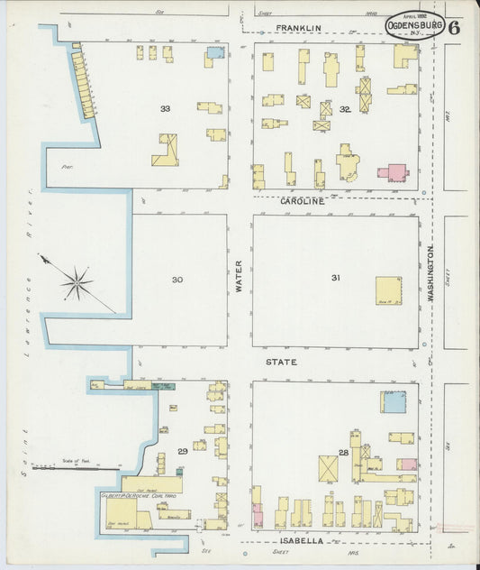 Sanborn Fire Insurance Map from Ogdensburg, St. Lawrence County, New York (1892), Sheet #0005 - Historic Sanborn Fire Insurance Map Print, vintage old map wall art, antique decor, genealogy gift, New York New York map