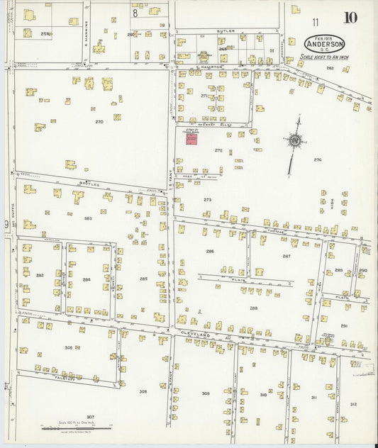 Sanborn Fire Insurance Map from Anderson, Anderson County, South Carolina (1918), Sheet #0010 - Historic Sanborn Fire Insurance Map Print, vintage old map wall art, antique decor, genealogy gift, South Carolina South Carolina map