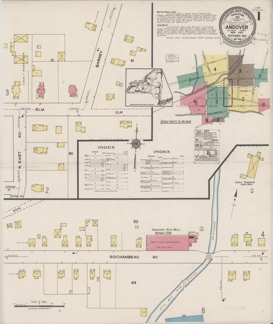 Sanborn Fire Insurance Map from Andover, Allegany County, New York (1922), Sheet #0001 - Historic Sanborn Fire Insurance Map Print, vintage old map wall art, antique decor, genealogy gift, New York New York map