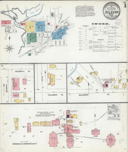 Sanborn Fire Insurance Map from Delavan, Walworth County, Wisconsin (1904), Sheet #0001 - Historic Sanborn Fire Insurance Map Print, vintage old map wall art, antique decor, genealogy gift, Wisconsin Wisconsin map