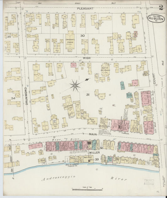 Sanborn Fire Insurance Map from Auburn, Androscoggin County, Maine (1886), Sheet #0002 - Historic Sanborn Fire Insurance Map Print, vintage old map wall art, antique decor, genealogy gift, Maine Maine map