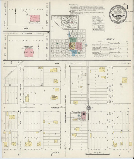 Sanborn Fire Insurance Map from Tecumseh, Pottawatomie County, Oklahoma (1915), Sheet #0001 - Historic Sanborn Fire Insurance Map Print, vintage old map wall art, antique decor, genealogy gift, Oklahoma Oklahoma map