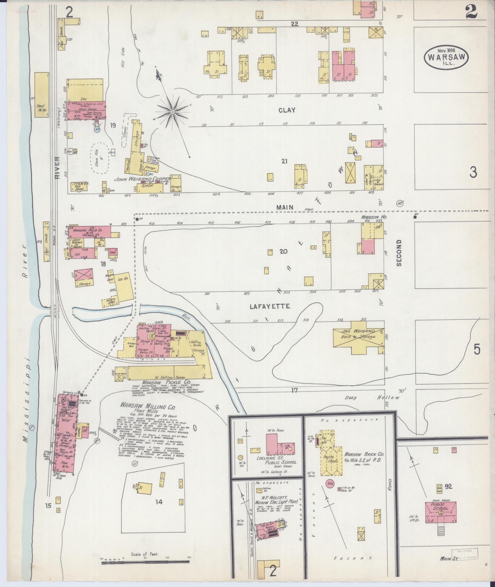 Sanborn Fire Insurance Map from Warsaw, Hancock County, Illinois (1898), Sheet #0002 - Historic Sanborn Fire Insurance Map Print, vintage old map wall art, antique decor, genealogy gift, Illinois Illinois map