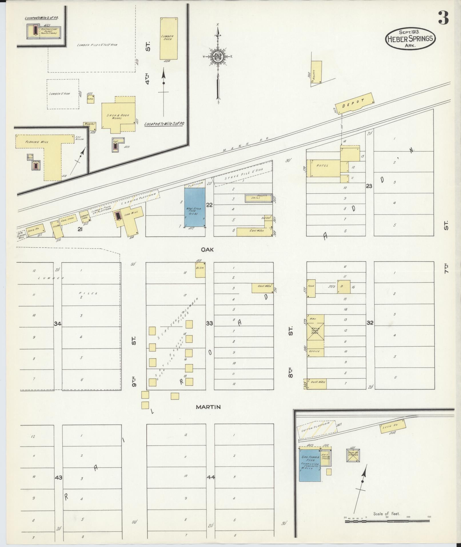 Sanborn Fire Insurance Map from Heber Springs, Cleburne County, Arkansas (1913), Sheet #0003 - Historic Sanborn Fire Insurance Map Print, vintage old map wall art, antique decor, genealogy gift, Arkansas Arkansas map