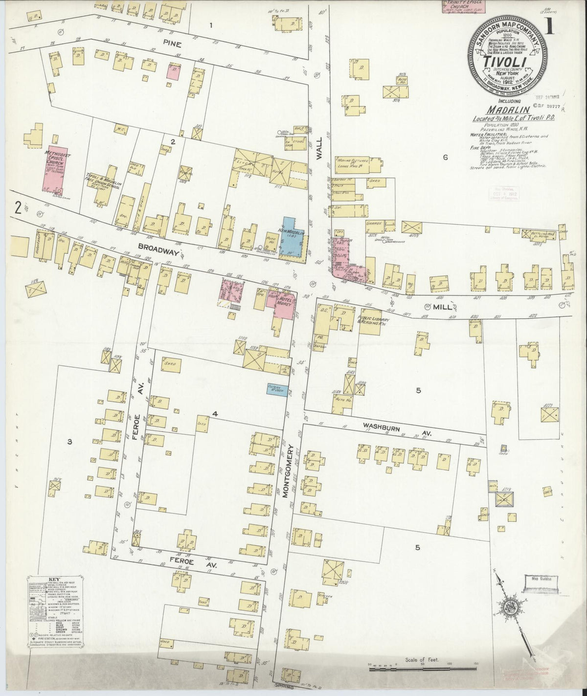Sanborn Fire Insurance Map from Tivoli, Dutchess County, New York (1912), Sheet #0001 - Complete Map Set gallery image, historic Sanborn map, vintage wall art, New York New York
