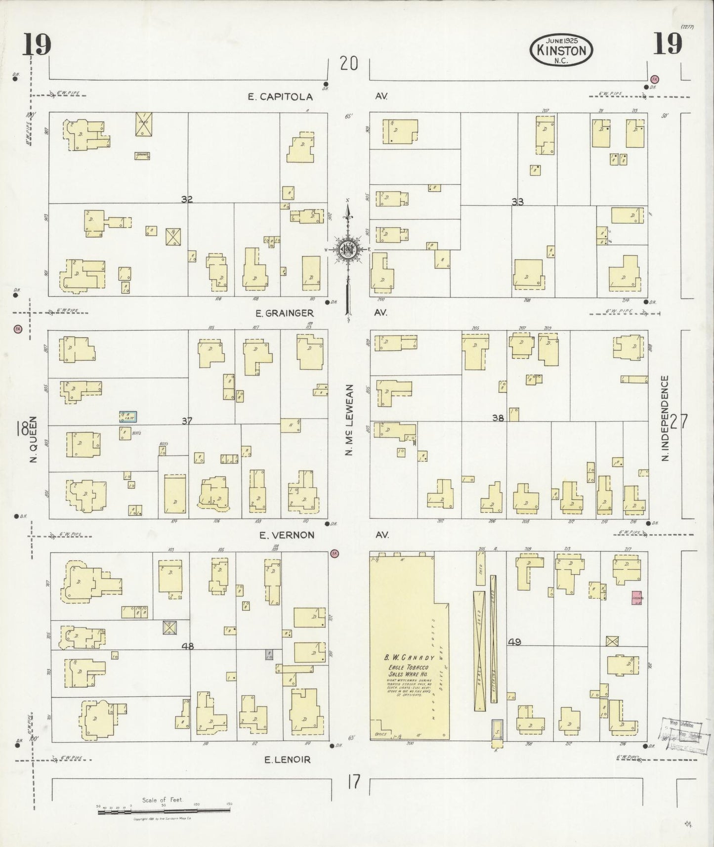 Sanborn Fire Insurance Map from Kinston, Lenoir County, North Carolina (1925), Sheet #0019 - Complete Map Set gallery image, historic Sanborn map, vintage wall art, North Carolina North Carolina