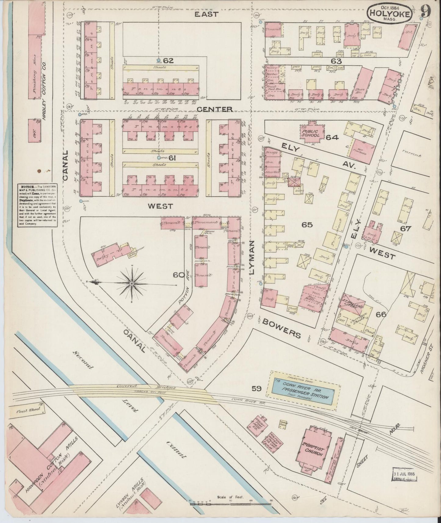 Sanborn Fire Insurance Map from Holyoke, Hampden County, Massachusetts (1884), Sheet #0009 - Complete Map Set gallery image, historic Sanborn map, vintage wall art, Massachusetts Massachusetts