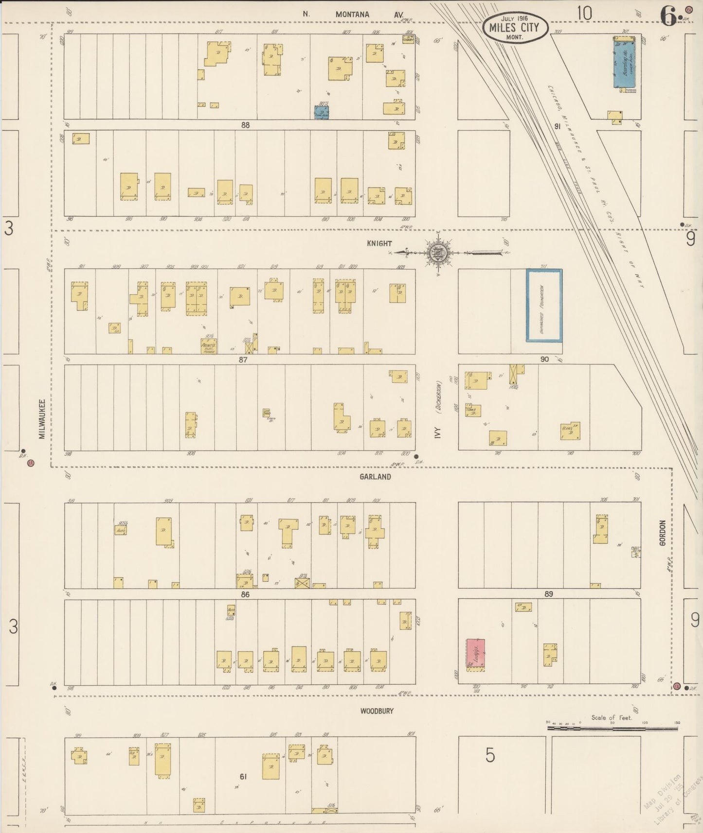Sanborn Fire Insurance Map from Miles City, Custer County, Montana (1916), Sheet #0006 - Complete Map Set gallery image, historic Sanborn map, vintage wall art, Montana Montana