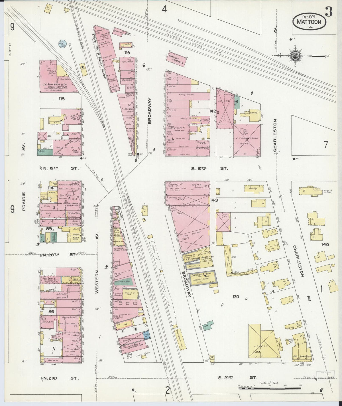 Sanborn Fire Insurance Map from Mattoon, Coles County, Illinois (1909), Sheet #0003 - Complete Map Set gallery image, historic Sanborn map, vintage wall art, Illinois Illinois