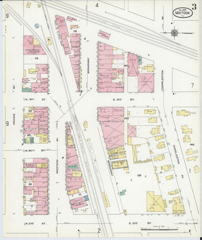Sanborn Fire Insurance Map from Mattoon, Coles County, Illinois (1909), Sheet #0003 - Complete Map Set gallery image, historic Sanborn map, vintage wall art, Illinois Illinois