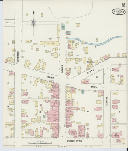 Sanborn Fire Insurance Map from Athens, Athens County, Ohio (1890), Sheet #0002 - Historic Sanborn Fire Insurance Map Print, vintage old map wall art, antique decor, genealogy gift, Ohio Ohio map