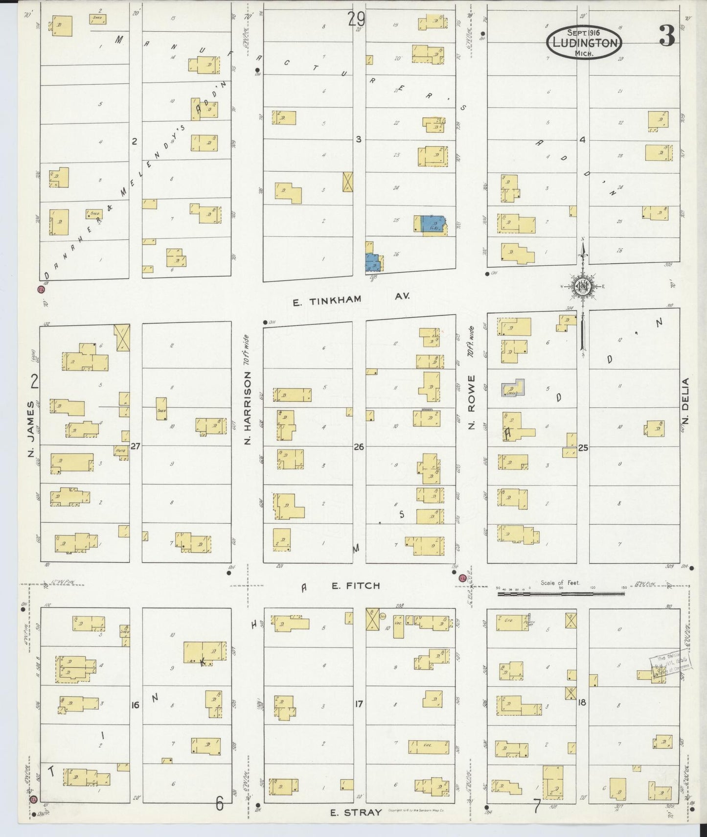 Sanborn Fire Insurance Map from Ludington, Mason County, Michigan (1916), Sheet #0003 - Complete Map Set gallery image, historic Sanborn map, vintage wall art, Michigan Michigan