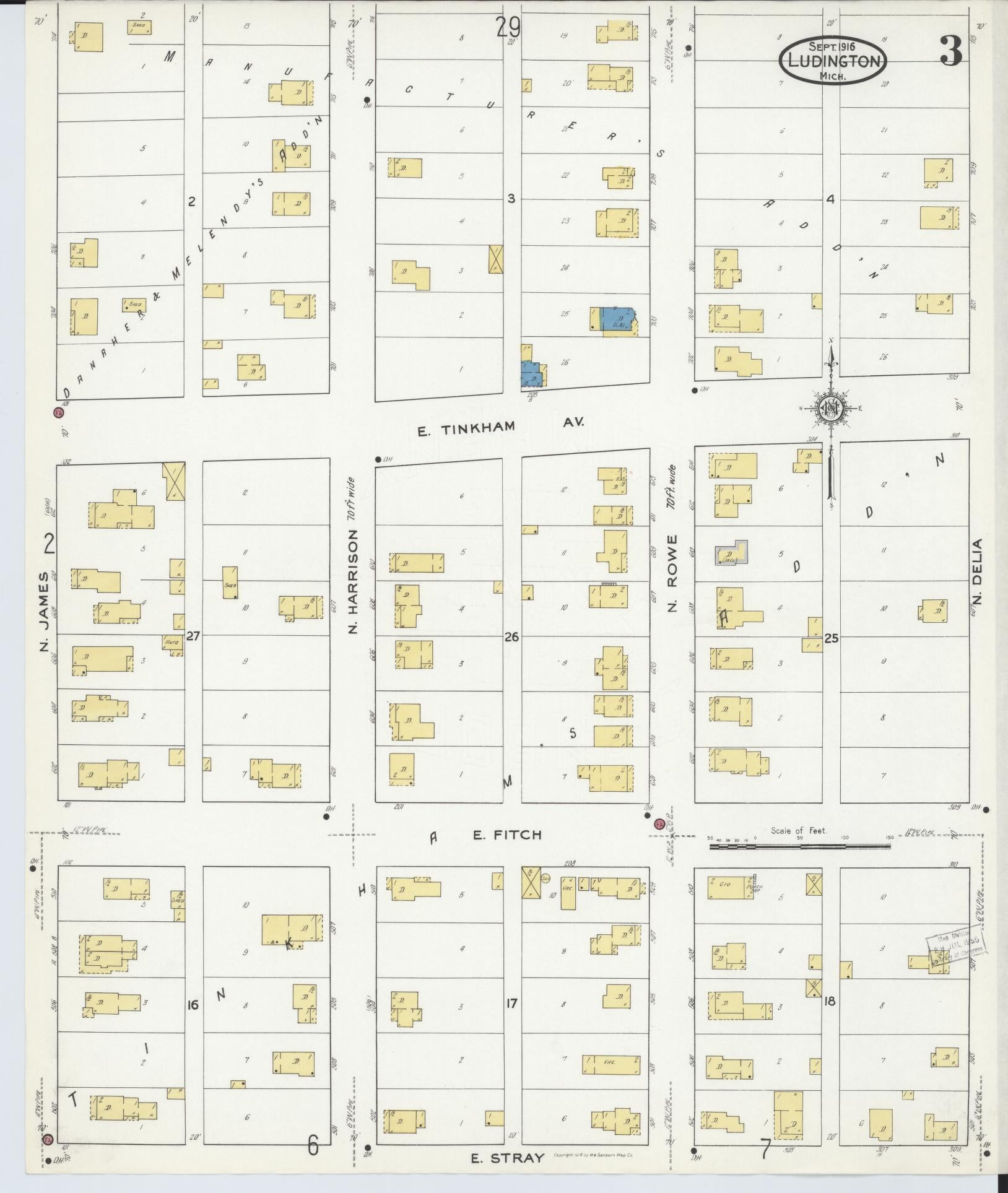 Sanborn Fire Insurance Map from Ludington, Mason County, Michigan (1916), Sheet #0003 - Complete Map Set gallery image, historic Sanborn map, vintage wall art, Michigan Michigan