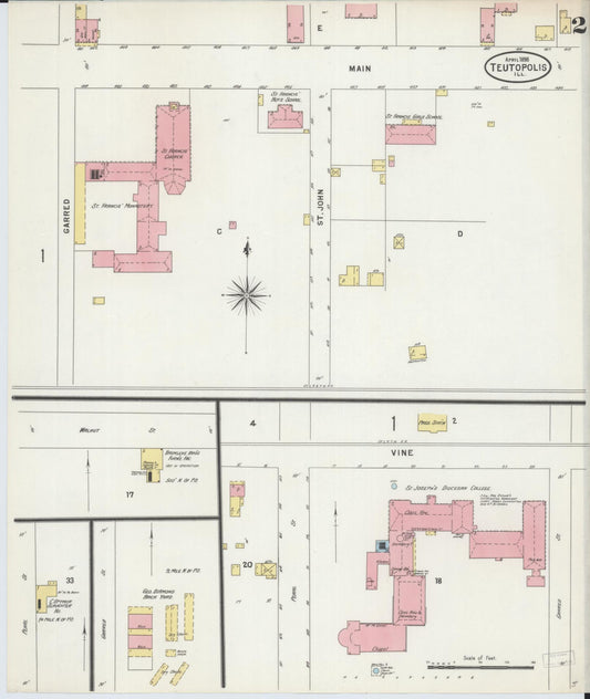 Sanborn Fire Insurance Map from Teutopolis, Effingham County, Illinois (1898), Sheet #0002 - Historic Sanborn Fire Insurance Map Print, vintage old map wall art, antique decor, genealogy gift, Illinois Illinois map