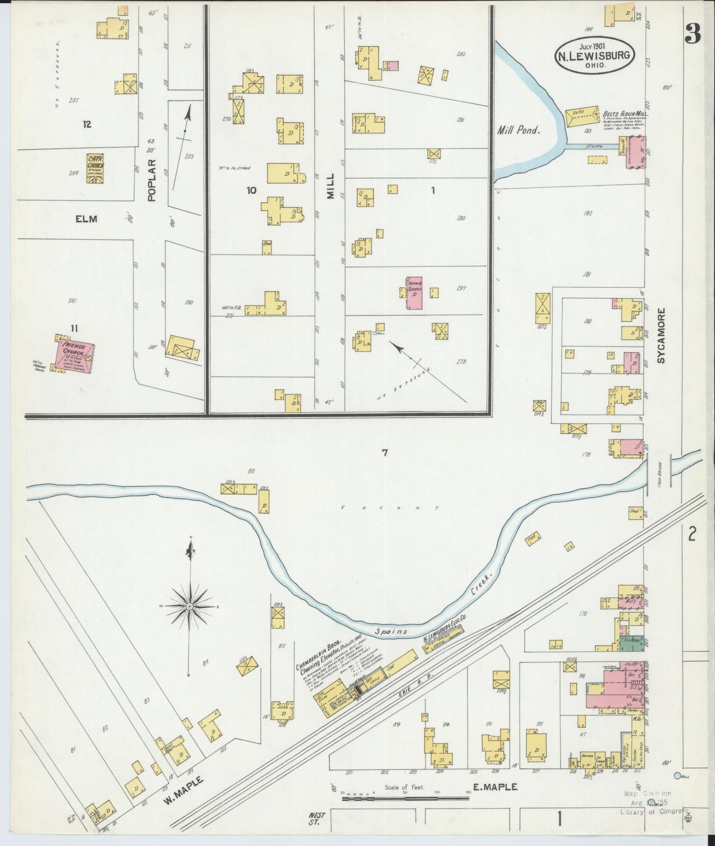 Sanborn Fire Insurance Map from North Lewisburg, Champaign County, Ohio (1901), Sheet #0003 - Historic Sanborn Fire Insurance Map Print, vintage old map wall art, antique decor, genealogy gift, Ohio Ohio map