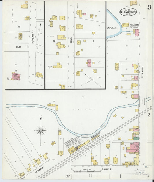 Sanborn Fire Insurance Map from North Lewisburg, Champaign County, Ohio (1901), Sheet #0003 - Historic Sanborn Fire Insurance Map Print, vintage old map wall art, antique decor, genealogy gift, Ohio Ohio map