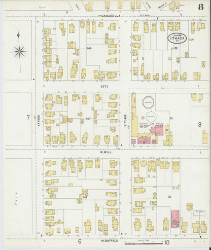 Sanborn Fire Insurance Map from Ithaca, Tompkins County, New York (1898), Sheet #0008 - Complete Map Set gallery image, historic Sanborn map, vintage wall art, New York New York