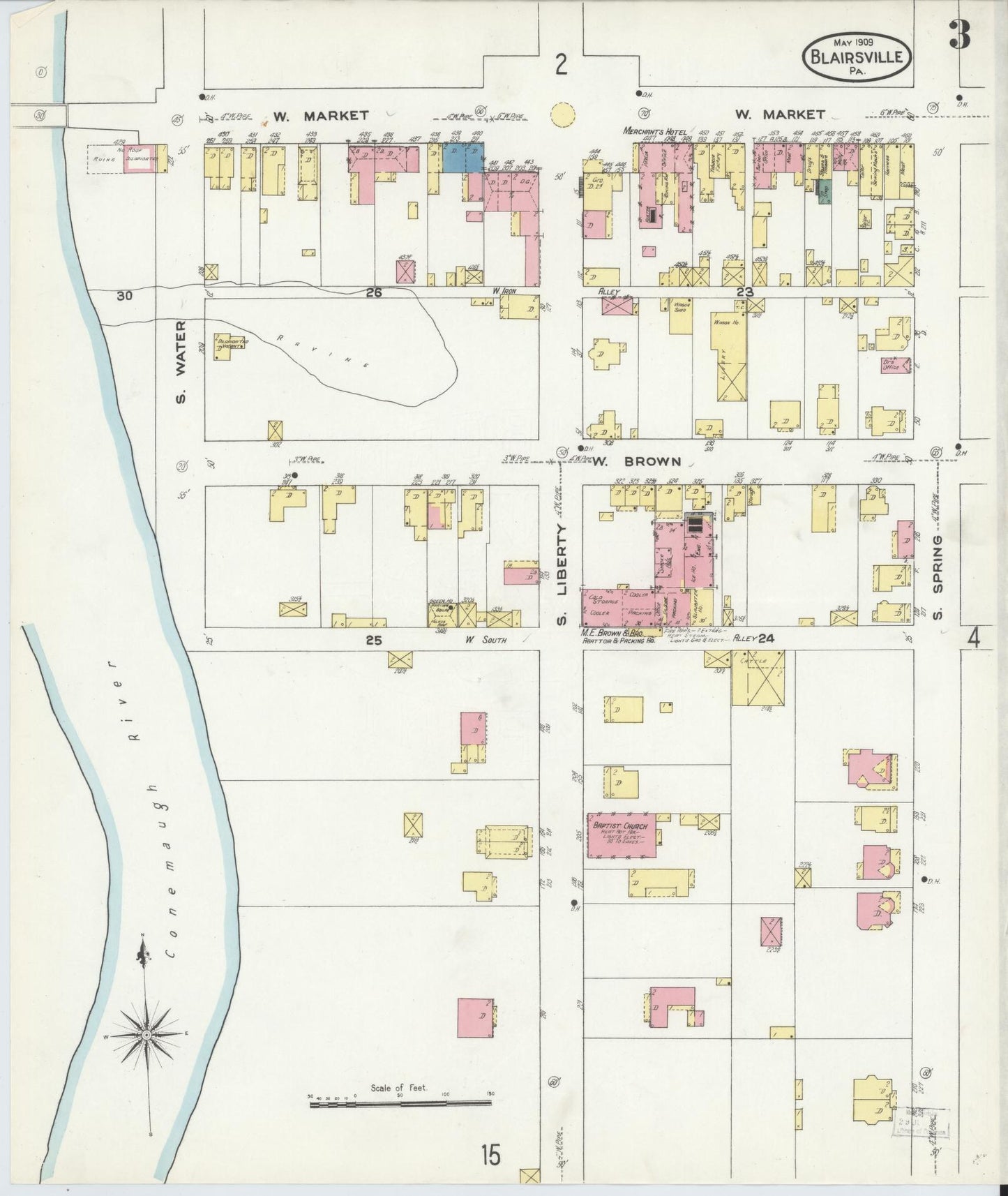 Sanborn Fire Insurance Map from Blairsville, Indiana County, Pennsylvania (1909), Sheet #0003 - Historic Sanborn Fire Insurance Map Print, vintage old map wall art, antique decor, genealogy gift, Pennsylvania Pennsylvania map