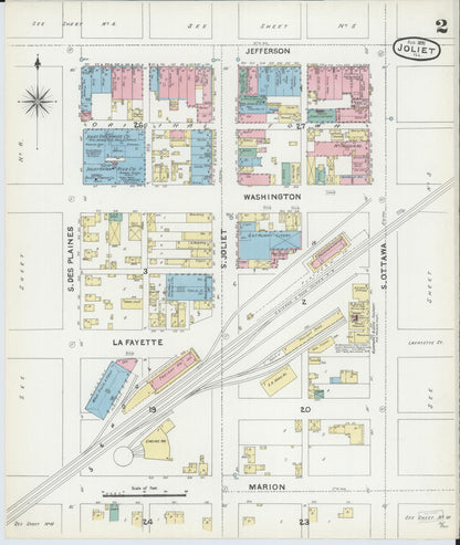Sanborn Fire Insurance Map from Joliet, Will County, Illinois (1891), Sheet #0002 - Historic Sanborn Fire Insurance Map Print, vintage old map wall art, antique decor, genealogy gift, Illinois Illinois map