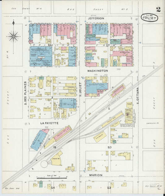 Sanborn Fire Insurance Map from Joliet, Will County, Illinois (1891), Sheet #0002 - Historic Sanborn Fire Insurance Map Print, vintage old map wall art, antique decor, genealogy gift, Illinois Illinois map