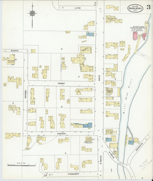 Sanborn Fire Insurance Map from Marlborough, Cheshire County, New Hampshire (1910), Sheet #0003 - Historic Sanborn Fire Insurance Map Print, vintage old map wall art, antique decor, genealogy gift, New Hampshire New Hampshire map