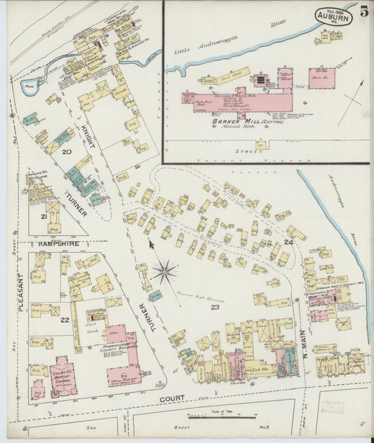 Sanborn Fire Insurance Map from Auburn, Androscoggin County, Maine (1886), Sheet #0005 - Historic Sanborn Fire Insurance Map Print, vintage old map wall art, antique decor, genealogy gift, Maine Maine map