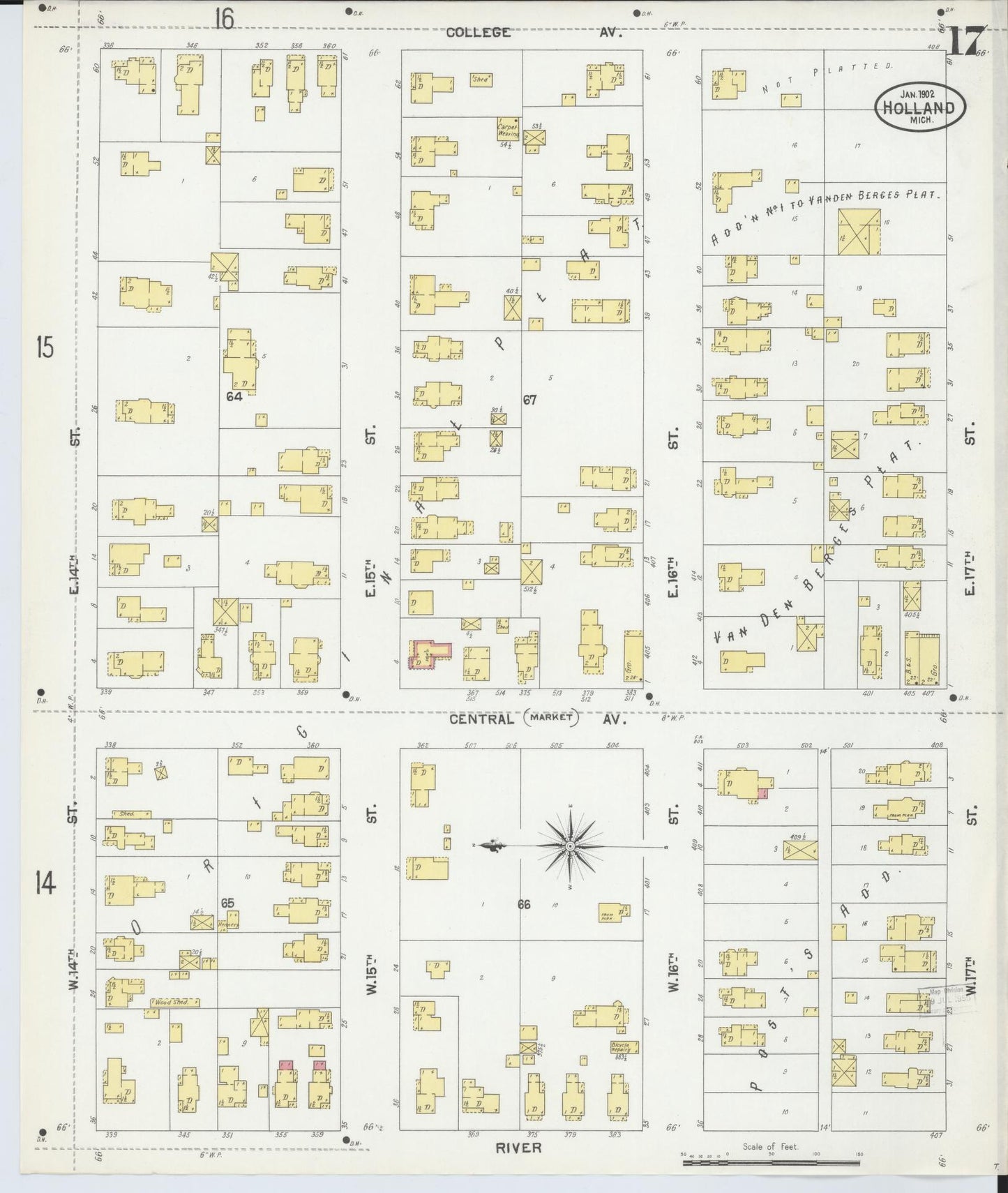 Sanborn Fire Insurance Map from Holland, Ottawa County, Michigan (1902), Sheet #0017 - Complete Map Set gallery image, historic Sanborn map, vintage wall art, Michigan Michigan