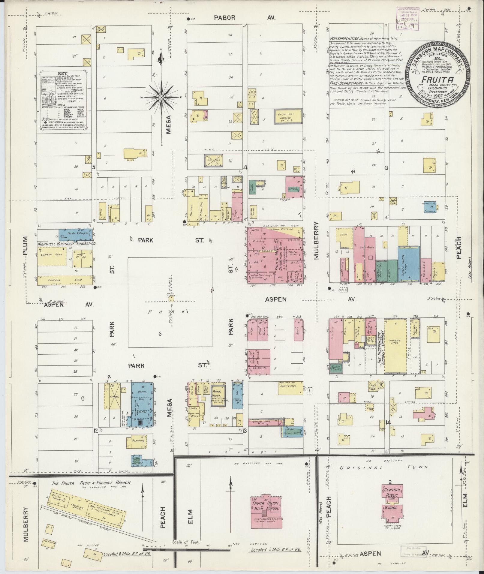 Sanborn Fire Insurance Map from Fruita, Mesa County, Colorado (1907), Sheet #0001 - Historic Sanborn Fire Insurance Map Print, vintage old map wall art, antique decor, genealogy gift, Colorado Colorado map