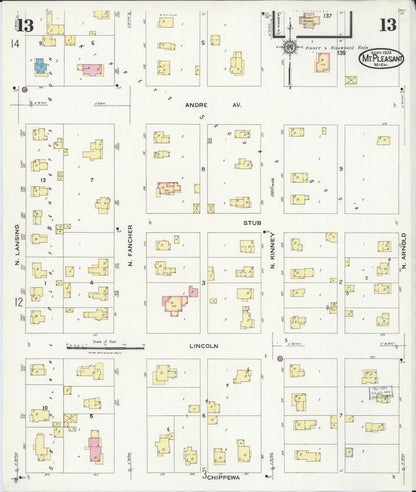Sanborn Fire Insurance Map from Mount Pleasant, Isabella County, Michigan (1924), Sheet #0013 - Historic Sanborn Fire Insurance Map Print, vintage old map wall art, antique decor, genealogy gift, Michigan Michigan map