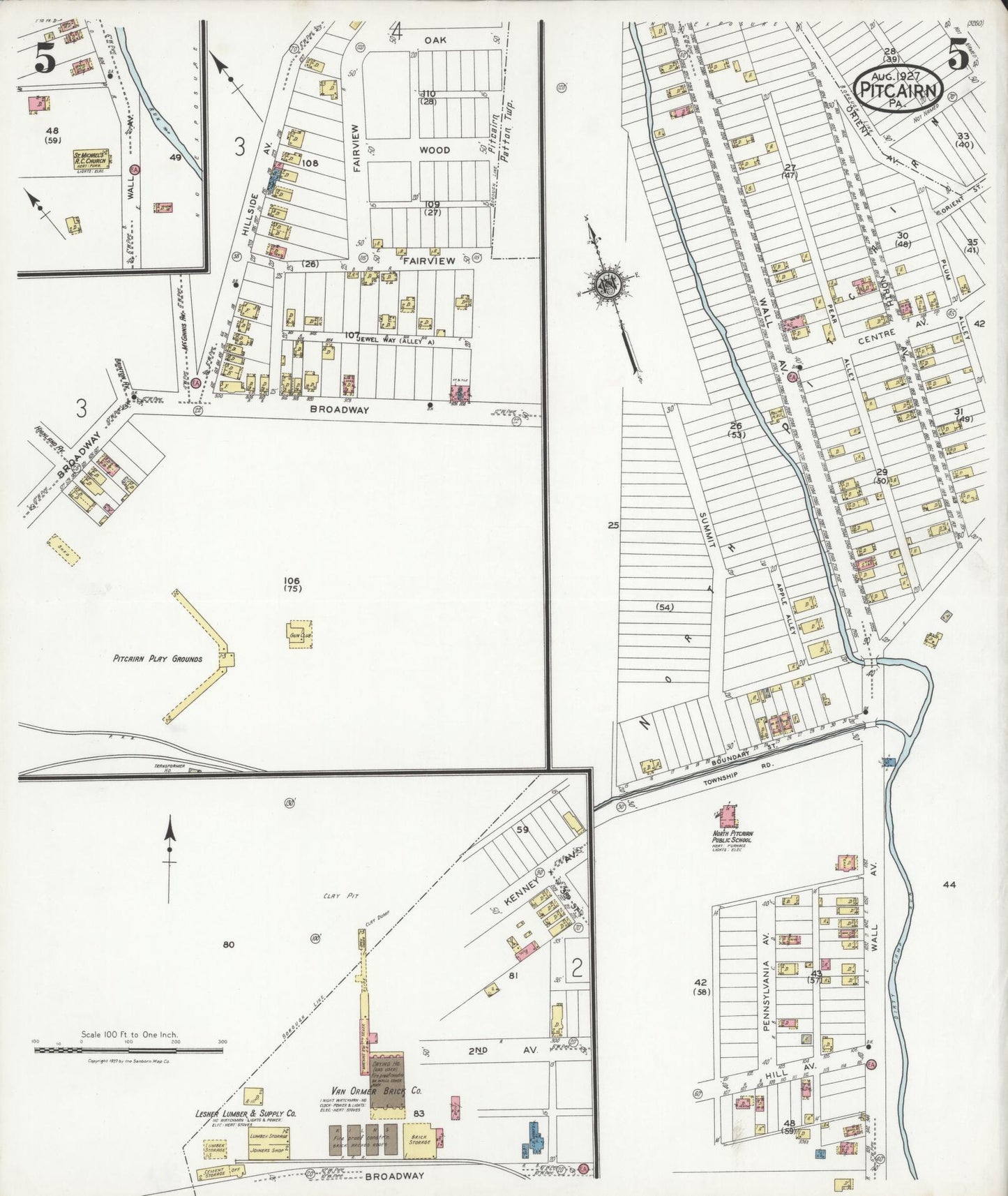 Sanborn Fire Insurance Map from Pitcairn, Allegheny County, Pennsylvania (1927), Sheet #0005 - Historic Sanborn Fire Insurance Map Print, vintage old map wall art, antique decor, genealogy gift, Pennsylvania Pennsylvania map